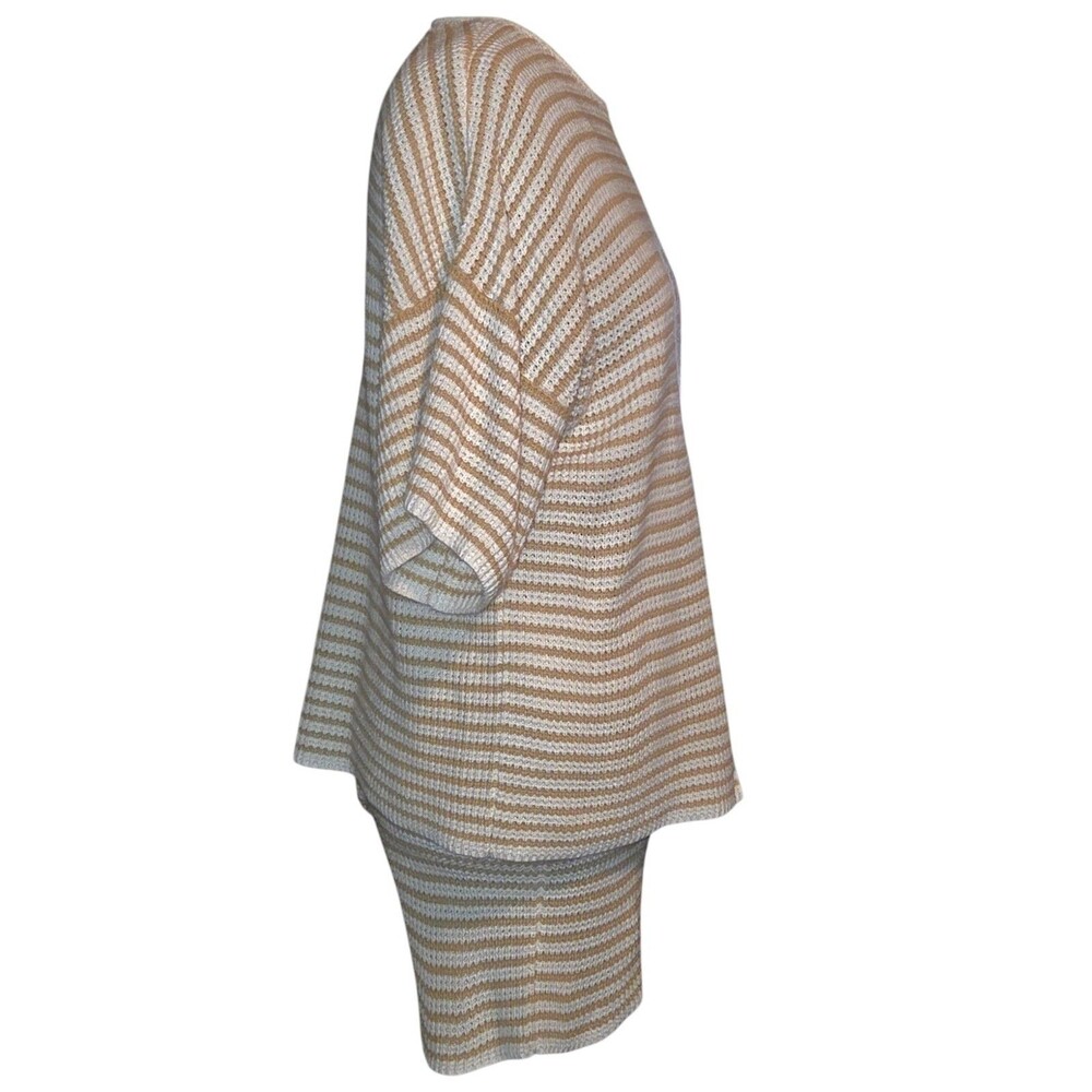 Sabo Beige Stripe Knit Two-Piece High Waisted Lounge Resort Vacation Short Set-S - Picture 5 of 8